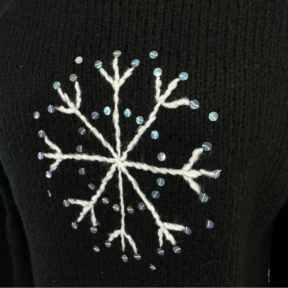 Vintage Quacker Factory Black Snowflake Sweater S/M Winter Holiday Knit - Picture 2 of 8